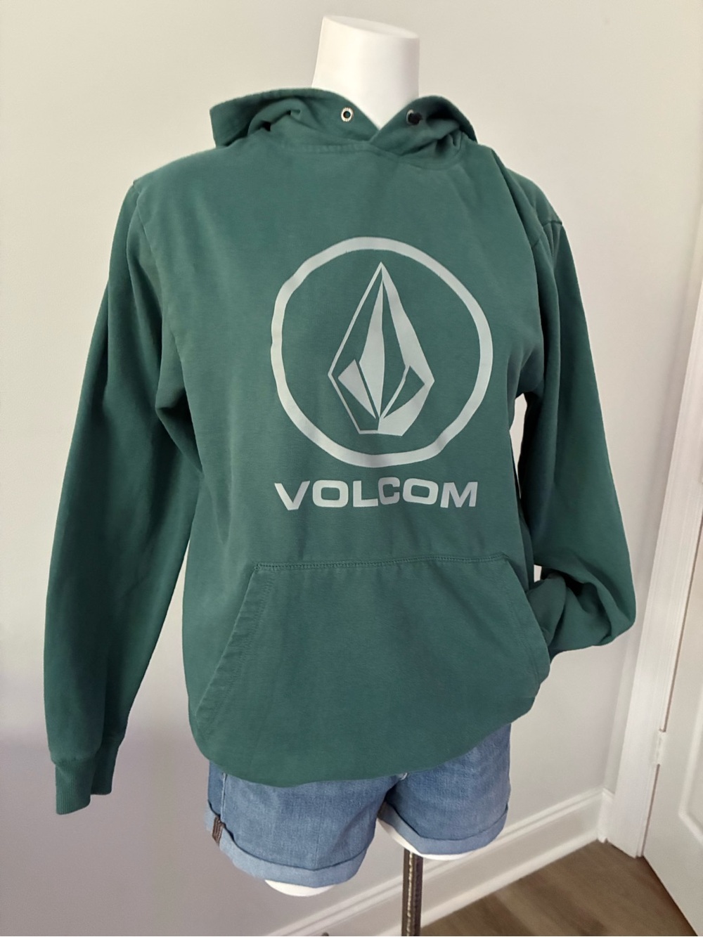 Volcom Men's Teal Green Logo Crewneck Hoodie